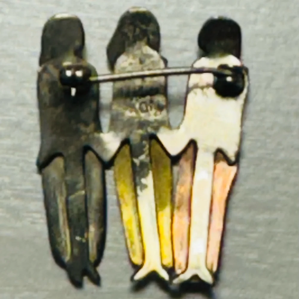 Vtg Far Fetched Sterling Silver Brass Copper Three Sisters Hearts Pin Brooch - Picture 3 of 5
